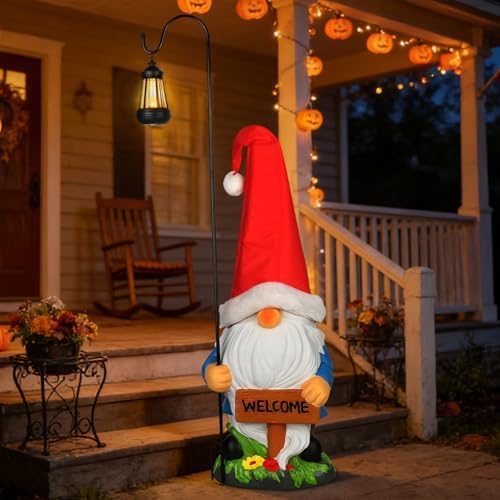 Enrichoice 39" Tall Large Garden Gnomes Outdoor with Solar Lantern, Weatherproof PVC Gnomes Decorations for Yard Statue (Excluding Battery) by Enrichoice