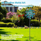 Decoroca Large Outdoor Metal Wind Spinners - Wind Sculptures & Spinners for Yard Patio Lawn Garden Decorations, Windmill Outdoor Clearance with Stable Metal Stake(Blue&Green Rotating) - Image 3