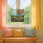Balloon Flight Gnome Stained Glass Suncatcher – Square Hanging Window Panel for Home or Greenhouse – Whimsical Glass Art Gift for Garden Lovers, Christmas, Halloween, Father Days WsxVJP - Image 5