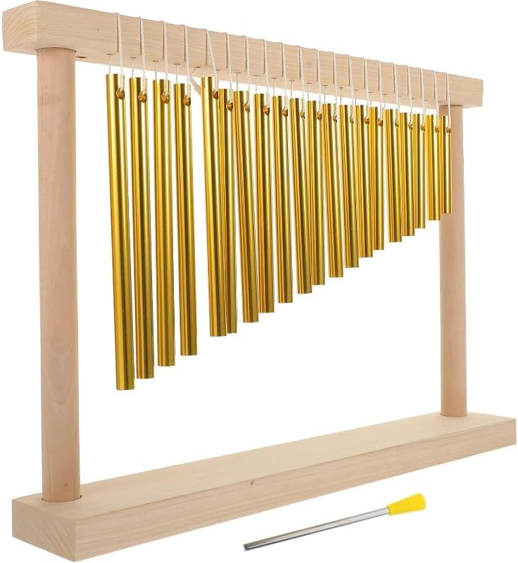 Copper Tube Wind Chime Percussion Instrument with Solid Linden Wood Frame, 20-Tone Hanging Windchime in Golden Finish for Studio Sound Effects, Stage Percussion Setup and Home Decor - Image 4