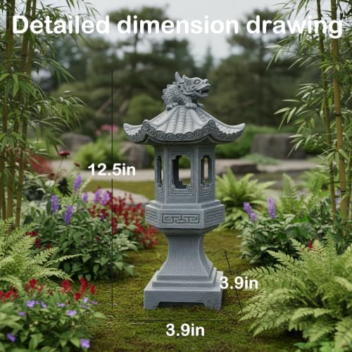 Chinese Pagoda Dragon Lantern Statue, Stone-Look Garden Decor - Image 3