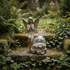 Solar Fairy Outdoor Statues with LED Crackle Glass Ball Garden Decor, Resin Fairy Sculpture & Statue for Patio, Yard, Lawn Decoration, Copper Bronze Angel Statues with Solar Flower Lights Accessories - Image 7
