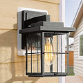 LALUZ Outdoor Wall Light with Seeded Glass, Rectangle Exterior Porch Light with Cross Bar, 1 Pack Waterproof and Anti-Rust Outside Lamp for Porch, Backyard, Patio, Garage, Black by LALUZ