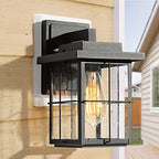 LALUZ Outdoor Wall Light with Seeded Glass, Rectangle Exterior Porch Light with Cross Bar, 1 Pack Waterproof and Anti-Rust Outside Lamp for Porch, Backyard, Patio, Garage, Black by LALUZ