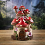 Pacific Giftware Toadstool Mushroom House Statue with LED Light Up Feature Red Polka Dot Cap Design and Floral Accents Resin Fairy Garden Decor or Indoor Fantasy Display 9.84" Tall - Image 2