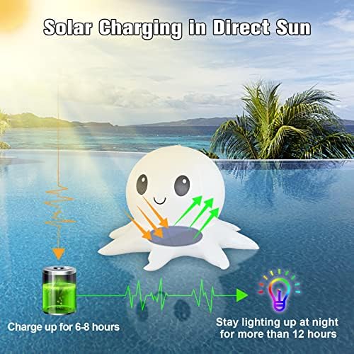 Solar Floating Pool Light w/Remote, 2 Pack 16 Colors Inflatable Octopus - Image 3