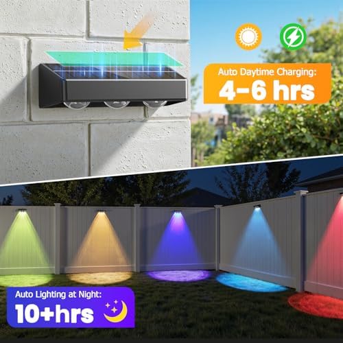 NIORSUN Solar Fence Lights,16 Pack Solars Deck Light,RGB Color,Outdoor Bulb Waterproof Led IP65,Outdoor Fence Light,Power Patio Lamp with Lenses for Outside/Backyard/Railing/Yard(Black) - Image 3
