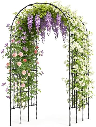 Miory Garden Arch Trellis for Climbing Plants Outdoor, 3.9x7.9ft Steel with PE Coating, Garden Archway for Vegetable, Vines, Wedding Arbor (Black) by Miory