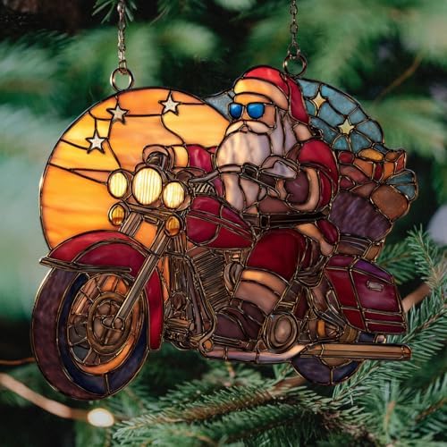Cool Santa Riding Motorcycle Acrylic Suncatcher - Image 4