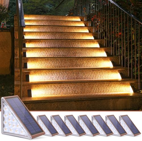 NIORSUN Solar Stair Lights,Warm White Outdoor Step Lights IP67 Waterproof Auto On Off, Outdoor Stair Lights for Steps,Stair,Patio,Yard,Porch,Front Door,Sidewalk,Deck Decor（Brown, 8 Pack） by NIORSUN