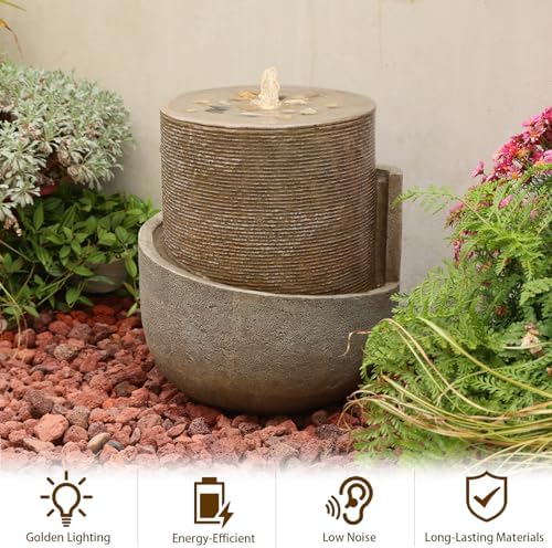 18H Modern Outdoor Water Fountain Zen-Style with Warm LED Lights - Image 6