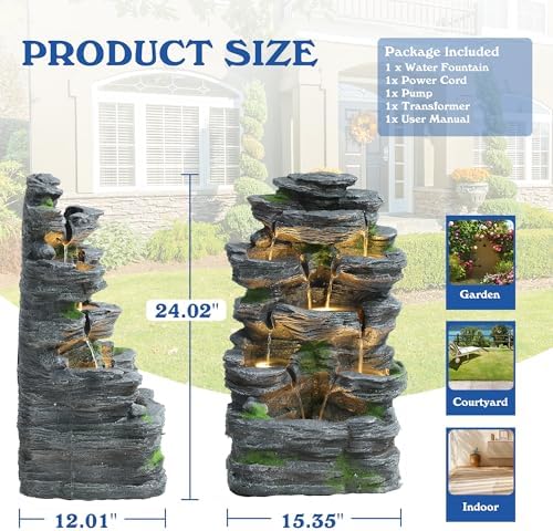7-Tiers Cascading Rock Water Fountain Outdoor, Garden Waterfalls - Image 3