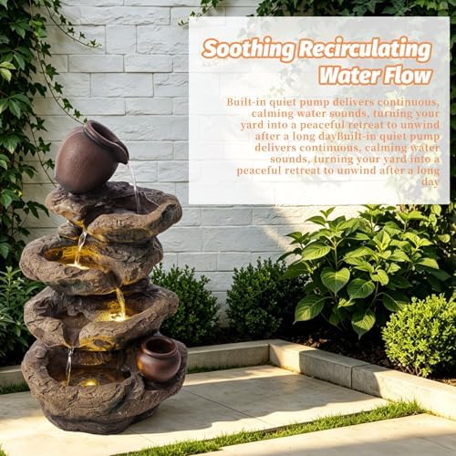 Rock & Jar Outdoor Water Fountain, Resin with LED Light - Image 6