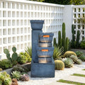4-Tier Rock Outdoor Water Fountain, Resin with LED Light, 42 in by Swiftbloom