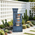 4-Tier Rock Outdoor Water Fountain, Resin with LED Light, 42 in by Swiftbloom