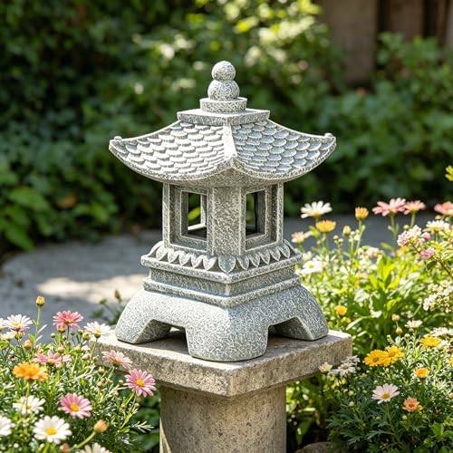 11.8 Inch Resin Zen Garden Statue Light, Solar Asian Pagoda Lantern Outdoor, LED Decorative Pathway Light for Patio Yard Lawn, Ideal for Oriental Garden Decor, Meditation Decor, Housewarming Gift - Image 2