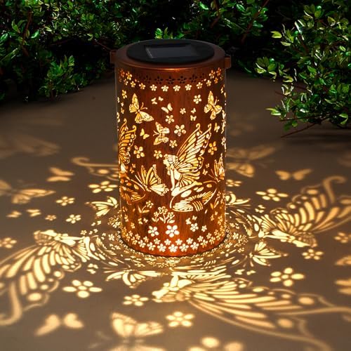 DIBIEECN Birthday Gifts for Women Mom Grandma Wife, Solar Lanterns Outdoor Waterproof, Metal Hanging Lights Garden Decor, LED Decorative Lantern for Patio Porch Backyard, Fairy, 1 Pack - Image 2