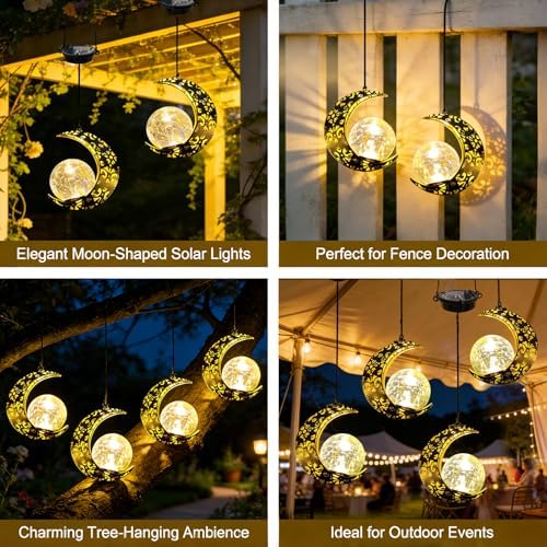 Solar Moon Lanterns Outdoor Waterproof Hanging Solar Lights Garden Decor - Image 5