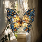 Blue and Gold Butterfly Acrylic Suncatcher - Faux Stained Glass Indoor Window Hanging Ornament, Outdoor Sun Catcher Panel, Home Decor Gift for Butterfly Lovers by Unknown