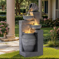 Grepatio Outdoor 4-Tiers Water Fountain, Garden Cascading Waterfalls Fountain with LED Lights, 32" H Modern Indoor/Outdoor Bowl Waterfall Feature Water Fountains for Garden, Patio, Yard Decor (Grey) by Takesyoutohaveawonderfullife