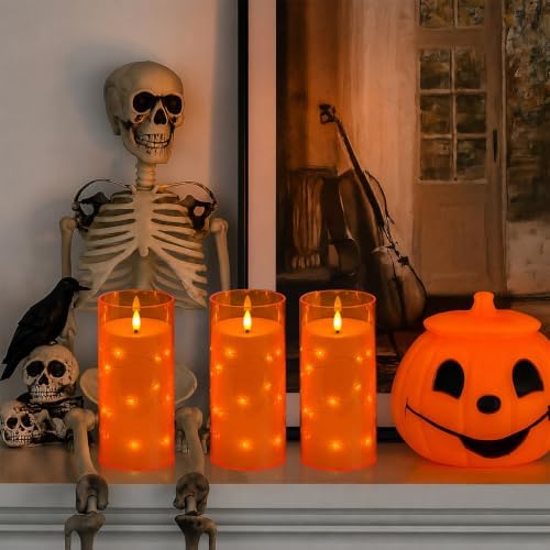 Orange Flickering Flameless Candles with Remote Timer, 6 pcs LED Battery Operated Candles with String Lights, Halloween Fall Candles Decor for Home, Same Size D3 H6 - Image 4