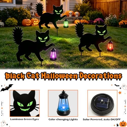 Spooky Halloween Black Cat Yard Signs with Lantern Holder(1 PCS) - Image 3