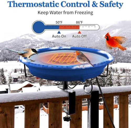 Heated Bird Bath for Outdoors Deck Railing, 100W Heated Birdbath, Blue - Image 4
