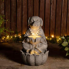 Glitzhome Water Fountain Outdoor, Outdoor Fountain with Lights&Pump, 22" H 2-Tiered Concrete Dog Statue Zen-Style Water Fountain Polyresin Water Feature for Home Patio Garden Backyard Decor - Image 3