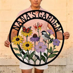 Nana’s Garden Custom Metal Wall Decor – Round Laser-Cut Plaque with Chickadee Bird, Monarch Butterfly & Blooms, Exquisite Floral & Bird Pattern, Heavy-Duty Weather-Resistant Metal Decor, Thoughtful Gift for Grandma, Outdoor Garden, Patio and Home Wall ... - Image 3