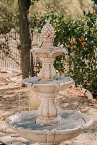 XBrand 51" Outdoor Water Fountain, 3-Tier Garden Waterfall Fountain with Pineapple Finial, Freestanding Patio Decor with Pump, Auto Shut-Off, Fiber Resin Beige - Image 3