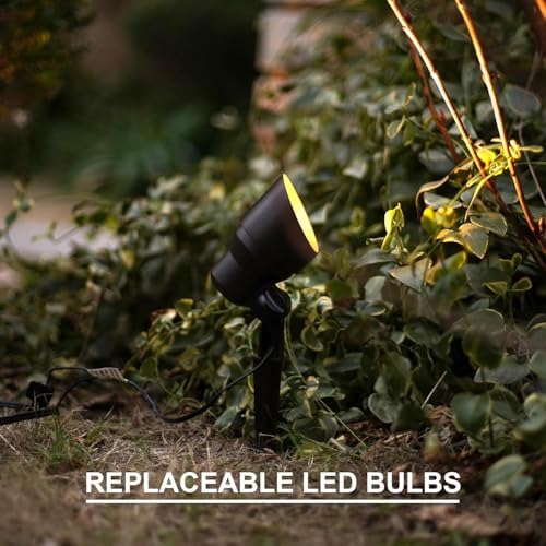 GOODSMANN Landscape Lighting 2PK Low Voltage Landscape Flood Lights 3W LED 200 Lumen Outdoor Spotlight 3000K Warm White Replaceable LED Bulbs Outside Hardwired Lighting with Metal Stakes - Image 5