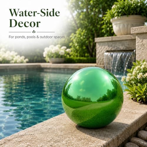 Gazing Ball Garden Mirror Outdoor - 8 Inch Outside Decorative Globe, Green - Image 6