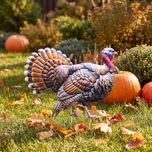 DoukeLiu Realistic Metal Tom Turkey Garden Stake, Thanksgiving Turkey Yard Sign Stake, Fall Harvest Outdoor Lawn Patio Thanksgiving Decoration(16 * 15 * 0.6in) - Image 2