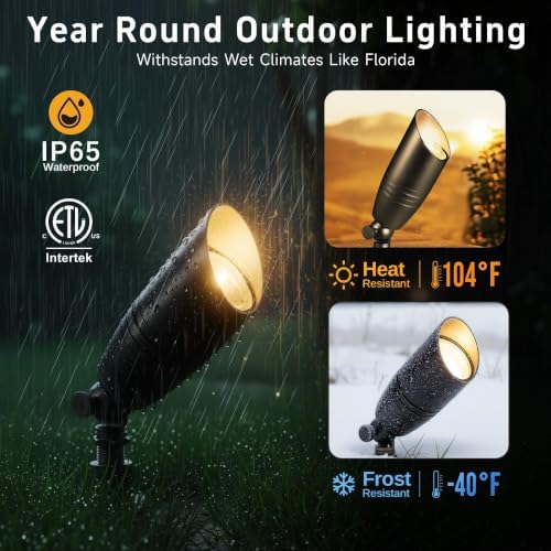 Gardenreet Die-Cast Brass Spot Light Outdoor - 12V LED Uplighting Waterproof, Low Voltage Landscape Lights Direct Wire, Black for Fence Fountain with Warm White MR16 Replaceable Bulbs (12 Pack) - Image 4