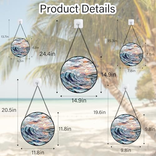 Stained Glass Window Hanging Suncatcher Sunrise Waves Gifts Decor 15" - Image 6