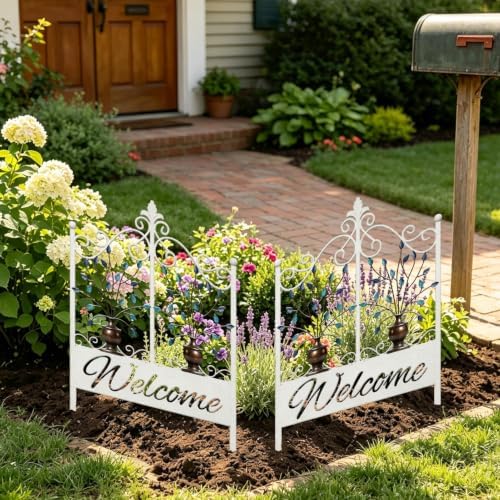 8 Pack Vintage White Metal Garden Fence, Animal Barrier Outdoor Lawn Decor - Image 4