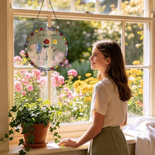 Personalized Grandma's Garden Stained Glass Suncatcher Birth Month Flowers Glass Sun Catcher, Custom Mom's Garden Window Hanging, Mothers Day Grandma Mom Ornament Gifts for Nana Women 11.81" - Image 4