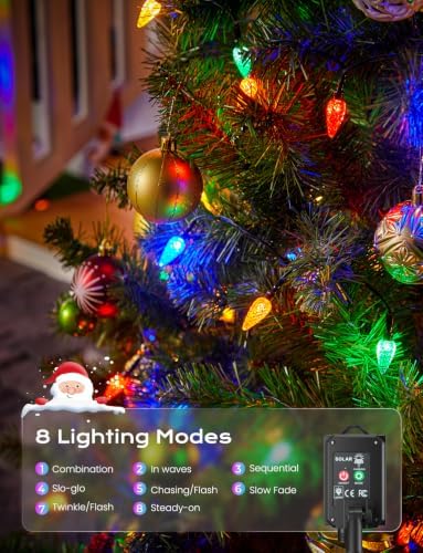 Brightown Solar Operated C6 Strawberry String Lights, 39ft 100 LEDs Multicolor LED Christmas Fairy Lights, Solar Christmas Lights Outdoor, Christmas Decorations for Christmas Tree, Garden Decor - Image 4