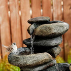 Glitzhome 5-Tier Cascading Rock Outdoor Water Fountain with LED Light & Pump, Natural Stacked Stone Look Water Fountain with Lively Birds for Garden, Patio, Porch, 23”H - Image 6