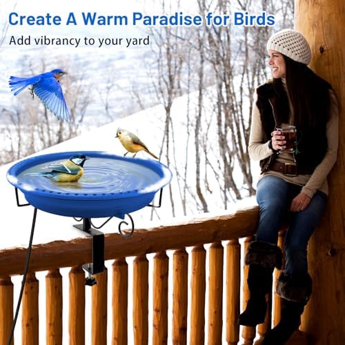 Heated Bird Bath for Outdoors Deck Railing, 100W Heated Birdbath, Blue - Image 6