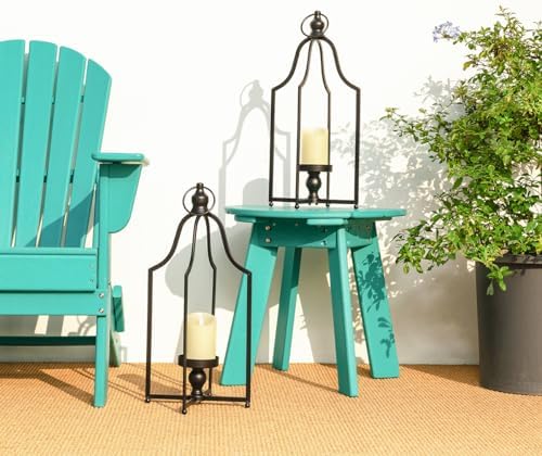 Glitzhome Modern Farmhouse Lantern Decor- Metal Candle Lanterns for Christmas- Decorative Lanterns for Home, Patio, Pathway, Garden, Yard Decor,Black Large Set of 2, GH20349 by Glitzhome