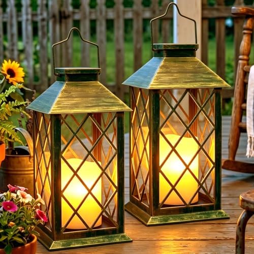 2 Pack 14'' Large Tempered Glass Solar Lanterns Outdoor Waterproof by Dekofun
