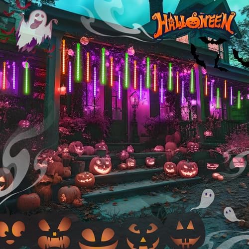 Halloween Lights Outdoor 2 Pack Meteor Shower Lights Orange Purple Green - Image 3