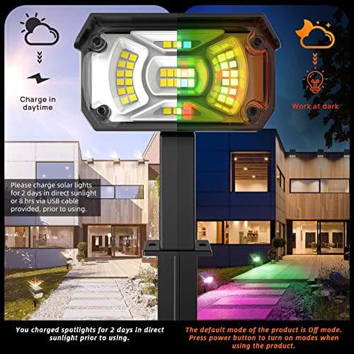 LEREKAM Solar Spotlights Outdoor, 40 LED s Color Changing RGB Waterproof Landscape Lights with 9 Light Modes, Colored Solar Spot Lights Auto On/Off, for Pathway Garden Pool Patio Yard - Image 6