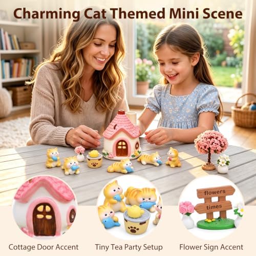 Miniature Cat Village, Ceramic House Light, Street Lamp, Desk Decor - Image 3