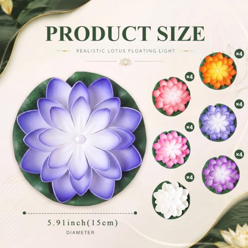Liliful 24 Pcs Diwali Floating Lotus Lights, 5.91 Inch, 6 Colors - Image 2