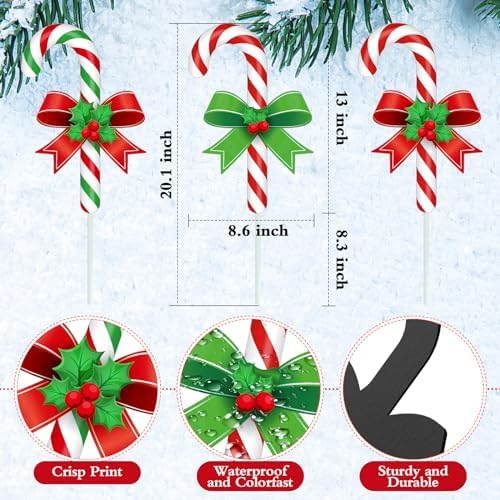 Drydiet 3 Pack Metal Christmas Yard Signs Decor Xmas Yard Stakes Outdoor with Stakes for Holiday Outdoor Garden Lawn Pathway Decoration(Candy Cane) - Image 2