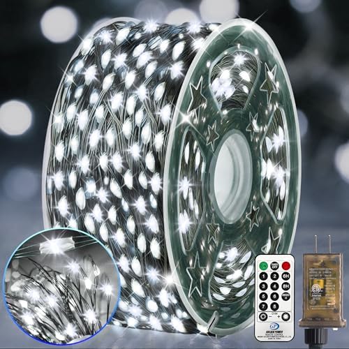 KNONEW 203FT 600LED Green Wire Outdoor Fairy Lights Plug in Cool White Xmas by KNONEW