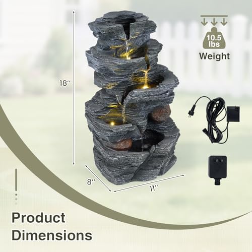Giantex 5-Tier Water Fountain Outdoor, 18 Inch Cascading Stacked Stone Waterfall Fountain with Lights & Pump, Outside Zen Water Feature for Patio, Balcony, Deck, Garden, Yard Decor - Image 6
