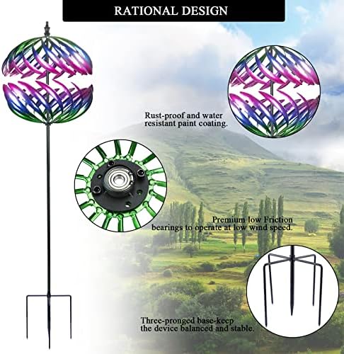 MUMTOP Wind Spinner Outdoor 360° Dual-Rotation Metal Wind Sculpture, Purple - Image 3